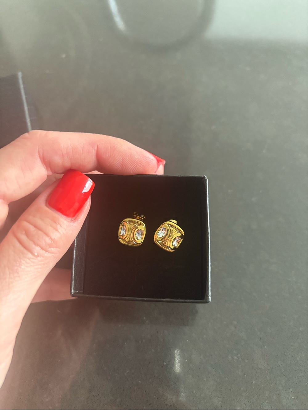 CELINE GOLD TONE CRYSTAL STUD EARRINGS